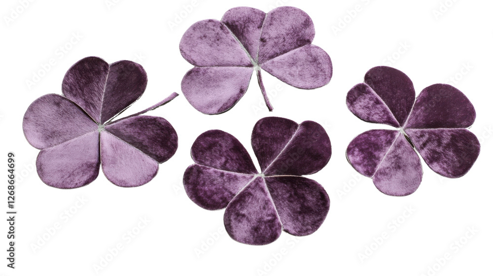 Poster purple shamrocks floating on transparent background