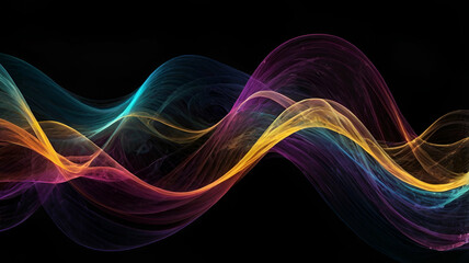 Dynamic Colorful Abstract Wave Lines Flowing on Black Background"