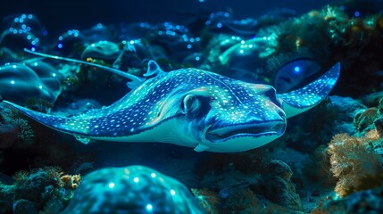 Stunning Spotted Eagle Ray in Vibrant Underwater Coral Reef Ecosystem