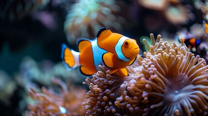 Obraz premium Vibrant Orange Clownfish in a Coral Reef Aquarium