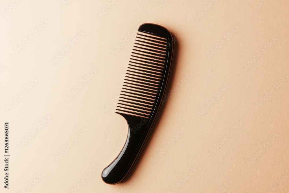 Fototapete Simple black comb resting on a smooth beige surface demonstrating a minimalist design and everyday utility. Generative AI