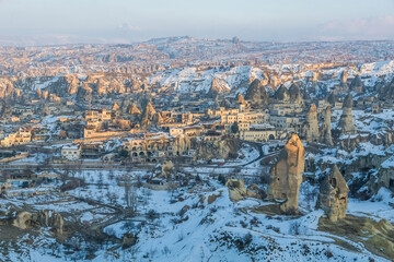 Village of Goreme in winter in Cappadocia, Turkey