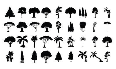 Set of plant and tree silhouette design set vector 