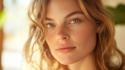 Naklejka premium Woman’s radiant skin in a spa, embodying natural beauty and serenity.