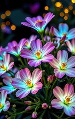 Naklejka na ściany i meble A stunning close-up of vibrant, glowing flowers in full bloom, illuminated with soft golden light.