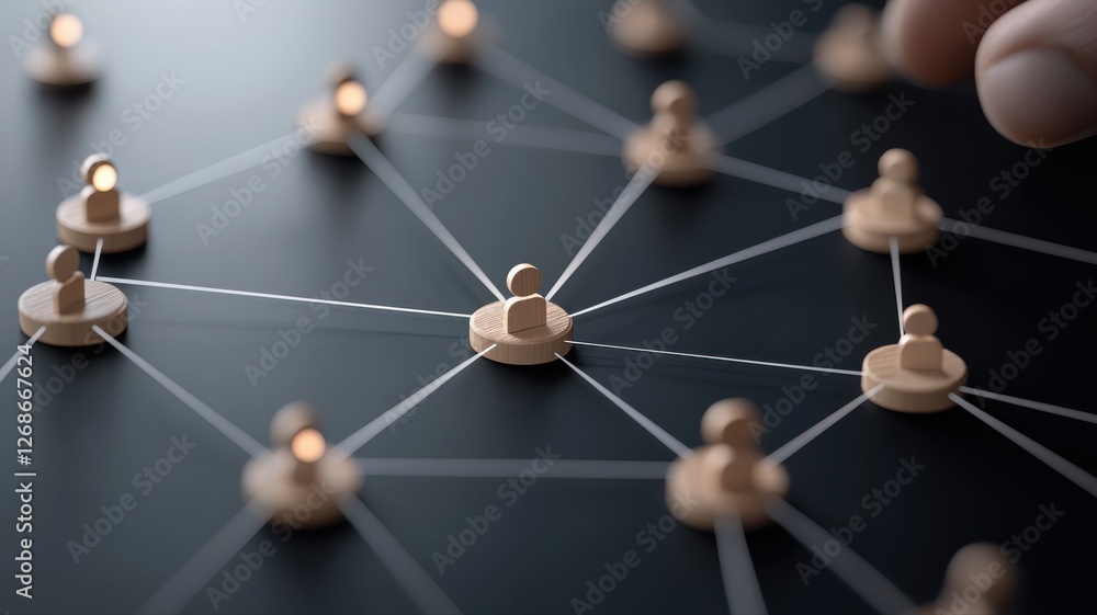 Poster network concept with glowing nodes and connections on a dark surface, symbolizing communication and 