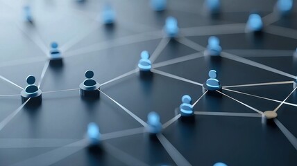 Network of connected icons symbolizing digital communication and social interaction on a dark background.
