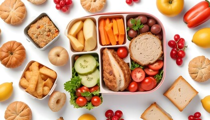 Lunch box with delicious food isolated on a white background