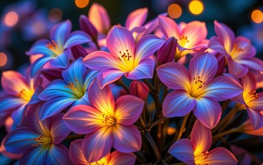 A stunning close-up of vibrant, glowing flowers in full bloom, illuminated with soft golden light.
