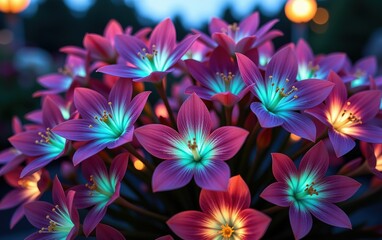A stunning close-up of vibrant, glowing flowers in full bloom, illuminated with soft golden light.
