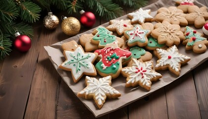 Homemade christmas cookies on wooden table