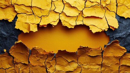 A textured, peeling yellow and black surface revealing an underlying color.