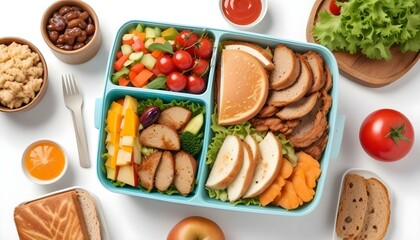Lunch box with delicious food isolated on a white background