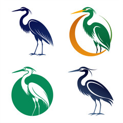 Obraz premium Egret Bird Silhouette Vector Icon Clean White Background.