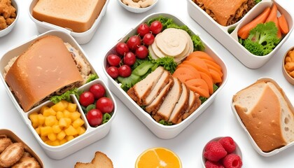 Lunch box with delicious food isolated on a white background