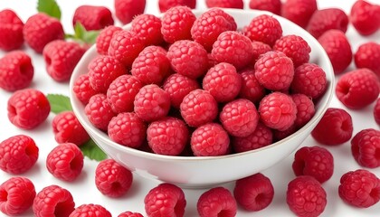 Raspberries in a bowl isolated on white background.