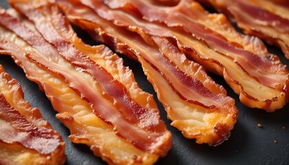 Closeup of slices of crispy hot fried bacon