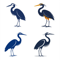 Egret Bird Silhouette Vector Icon Clean White Background.