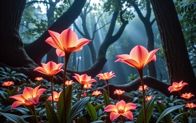 A stunning close-up of vibrant, glowing flowers in full bloom, illuminated with soft golden light.