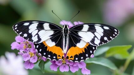 Naklejka premium Butterfly perched on purple flower