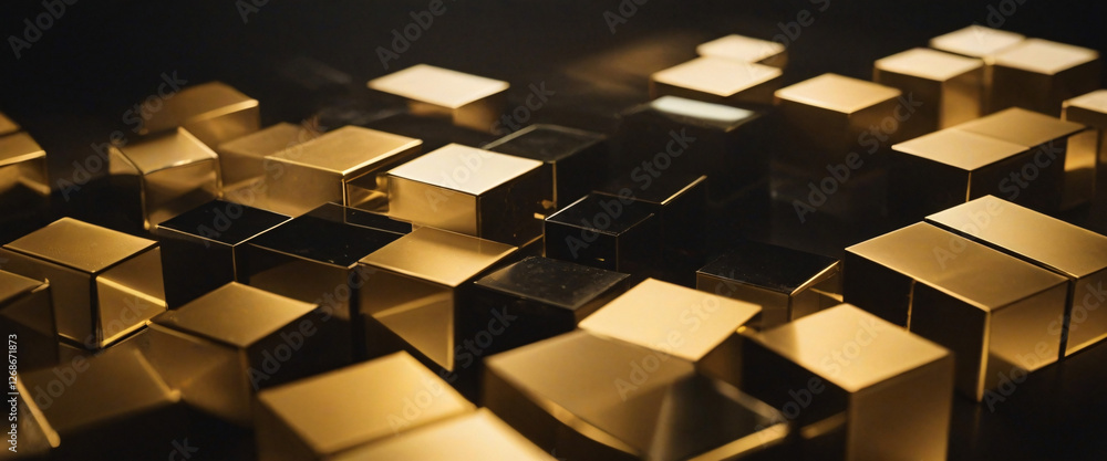Aufkleber abstract 3d gold cubes and bars in a pattern design