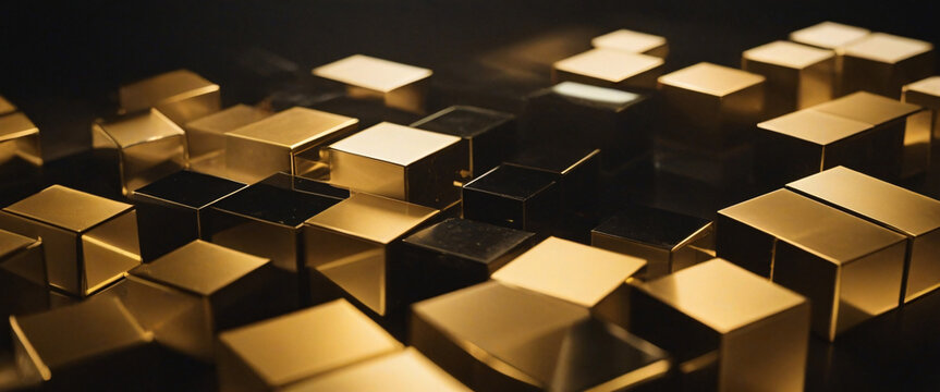 Fototapeta Abstract 3D gold cubes and bars in a pattern design