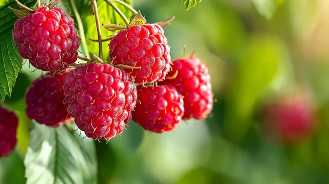 raspberry fruits tree with ripe fruit on branch 