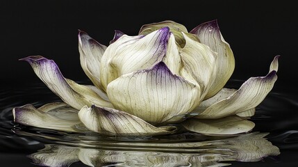 Faded Lotus on Water, Dark Background, Elegant Still Life
