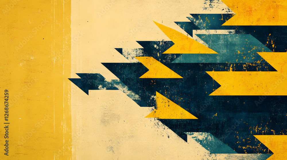 Leinwandbilder A vibrant graphic featuring angular shapes in blue and yellow, creating a dynamic and modern visual effect against a textured background