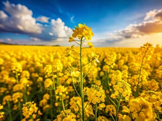 Obraz premium 4K Slow Motion Blooming Canola Flowers, Vibrant Summer Rapeseed Field, Tilt-Shift Photography