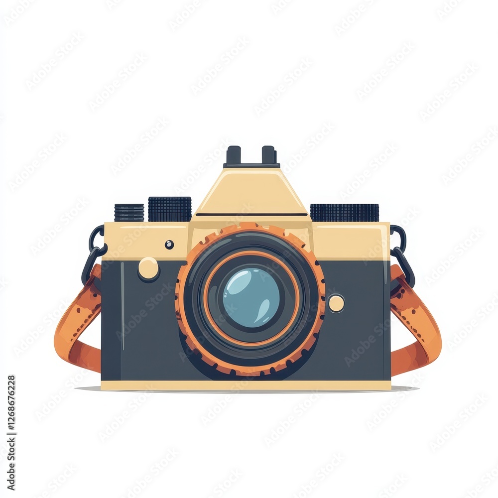 Poster camera icon with lens and vector strap design isolated on white background for digital media and pho