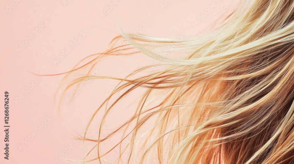 Poster close up of frayed hair tips showcasing split ends with room for text and colorful background. gener