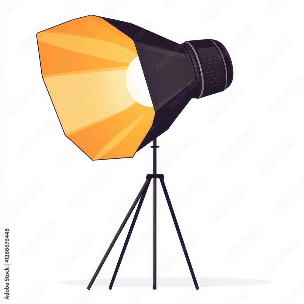 Aufkleber light on tripod stand with vector parabolic softbox flat design icon isolated on white background