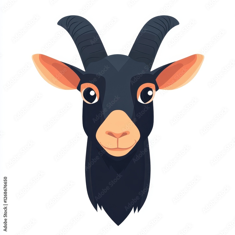 Poster goat head icon with horns in flat design isolated on white background for graphic use