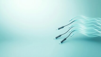 Abstract image featuring audio cables blending into soft waves, conveying connectivity and modern technology vibes. Microphone recording concept