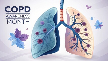 Realistic Illustrative Diagram of Lungs Representing COPD Awareness Month with Details on Lung Structure and Health Promotion