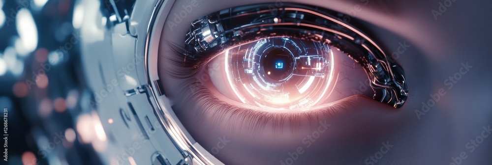 Leinwandbilder robotic eye softly glowing amid intricate futuristic circuits highlighting advanced technology at ni