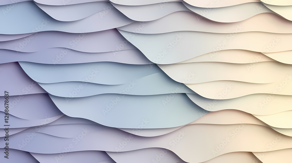 Poster flowing layers create a soft and serene abstract background in pastel hues. generative ai