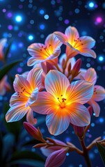 Fototapeta premium A stunning close-up of vibrant, glowing flowers in full bloom, illuminated with soft golden light.