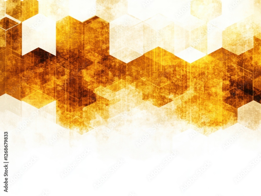 Poster abstract golden hexagonal pattern background with soft textures, gradients, light effects, creative 