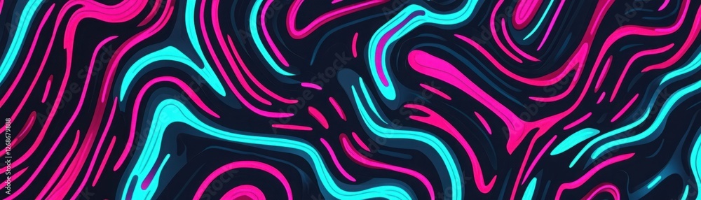 Aufkleber vibrant abstract background with fluid lines and wavy patterns in neon blue and pink on dark surface