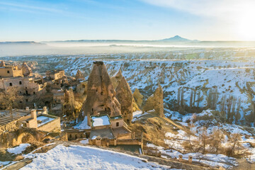 Uchisar village in winter in Cappadocia, Turkey