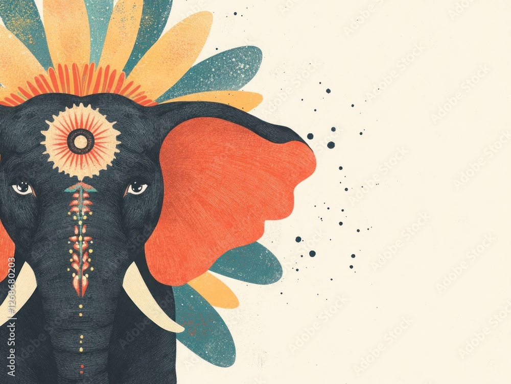 Poster vibrant artistic representation of elephant with colorful floral design and intricate details for cr