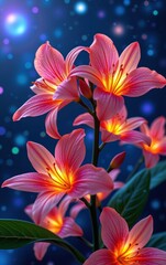 A stunning close-up of vibrant, glowing flowers in full bloom, illuminated with soft golden light.