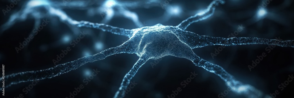 Poster close up view of a neuron network illuminated in a dark environment showcasing connections and synap