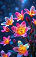 Fototapeta premium A stunning close-up of vibrant, glowing flowers in full bloom, illuminated with soft golden light.