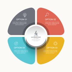 Circle infographic vector illustration with 4 steps, infographic template design. Can be used for process diagrams, presentations, workflows.