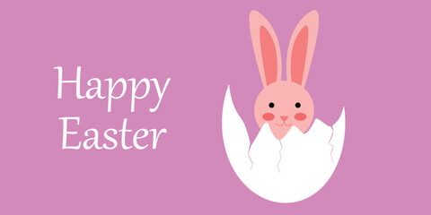 Easter Bunny Emerging from an Egg with Happy Easter Greeting