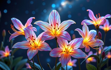 A stunning close-up of vibrant, glowing flowers in full bloom, illuminated with soft golden light.