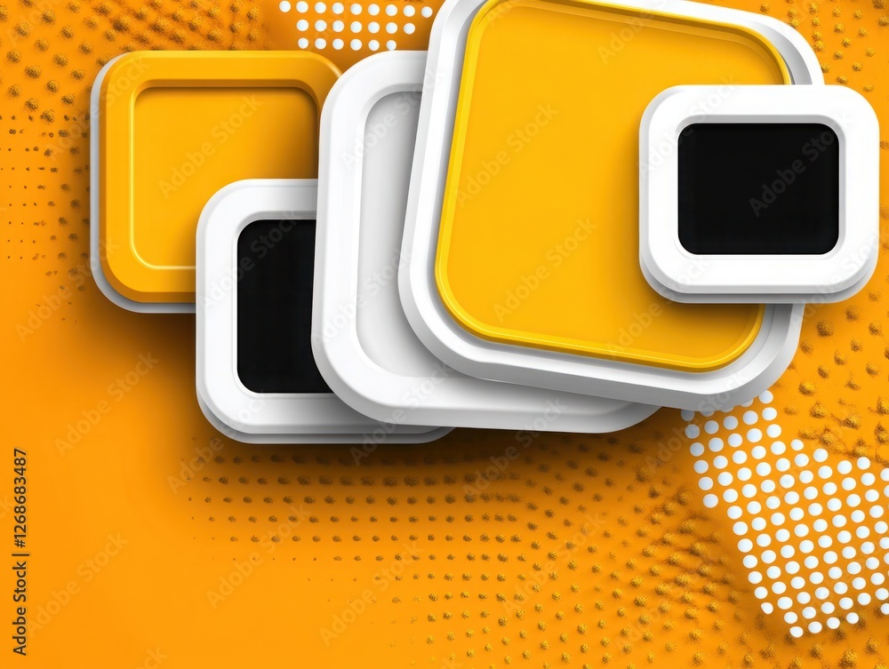 Poster vibrant composition of geometric shapes in yellow and white with textured background for bold design